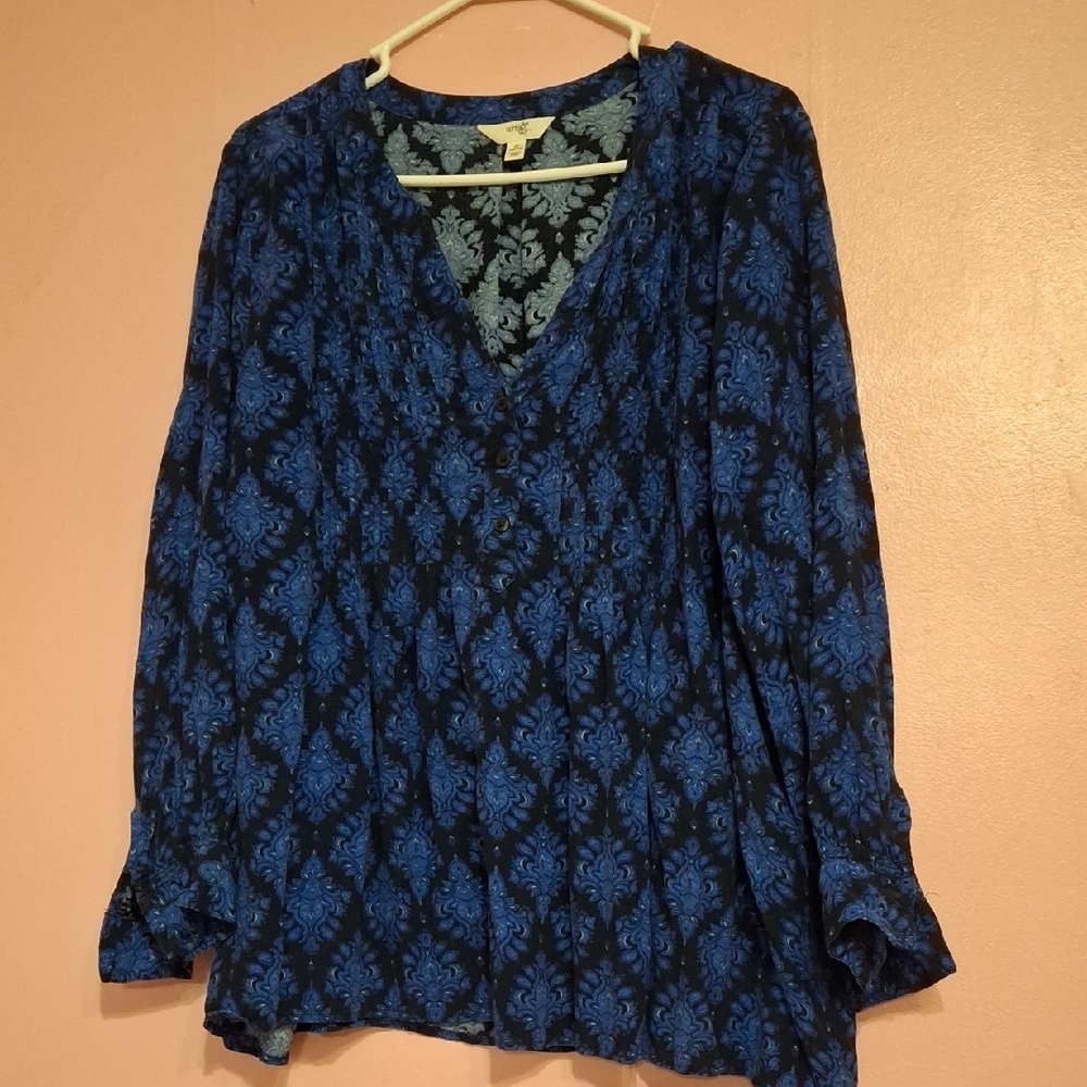 Terra & Sky Blue and Black Patterned Blouse